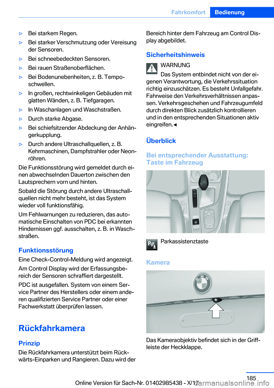 BMW X1 2018  Betriebsanleitungen (in German) y�B�e�i� �s�t�a�r�k�e�m� �R�e�g�e�n�.y�B�e�i� �s�t�a�r�k�e�r� �V�e�r�s�c�h�m�u�t�z�u�n�g� �o�d�e�r� �V�e�r�e�i�s�u�n�g�d�e�r� �S�e�n�s�o�r�e�n�.y�B�e�i� �s�c�h�n�e�e�b�e�d�e�c�k�t�e�n� �S�e�n�s�o�r