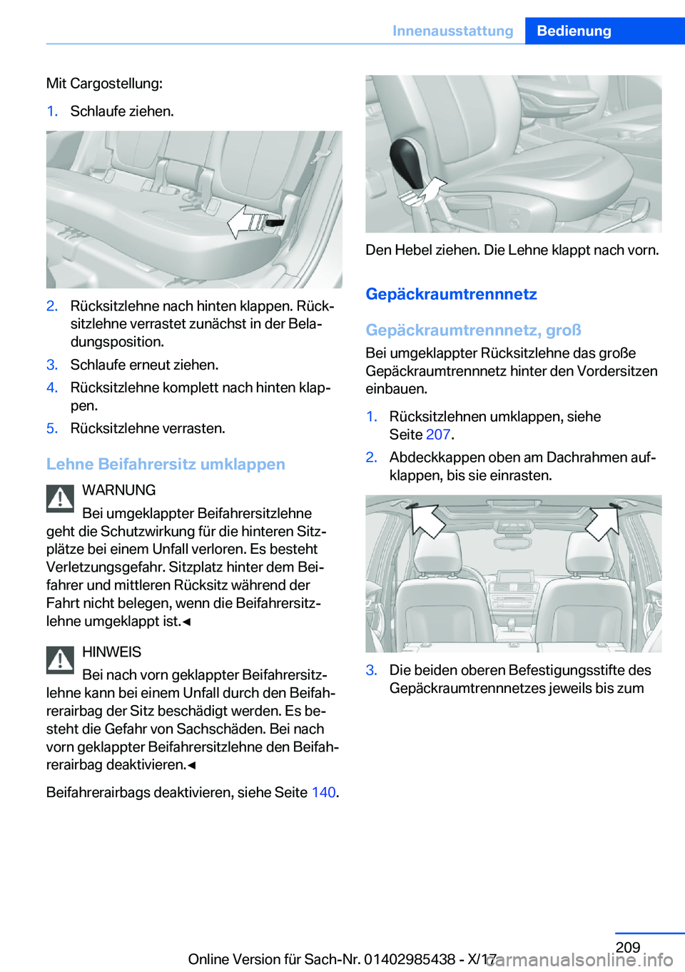 BMW X1 2018  Betriebsanleitungen (in German) �M�i�t� �C�a�r�g�o�s�t�e�l�l�u�n�g�:�1�.�S�c�h�l�a�u�f�e� �z�i�e�h�e�n�.�2�.�R�