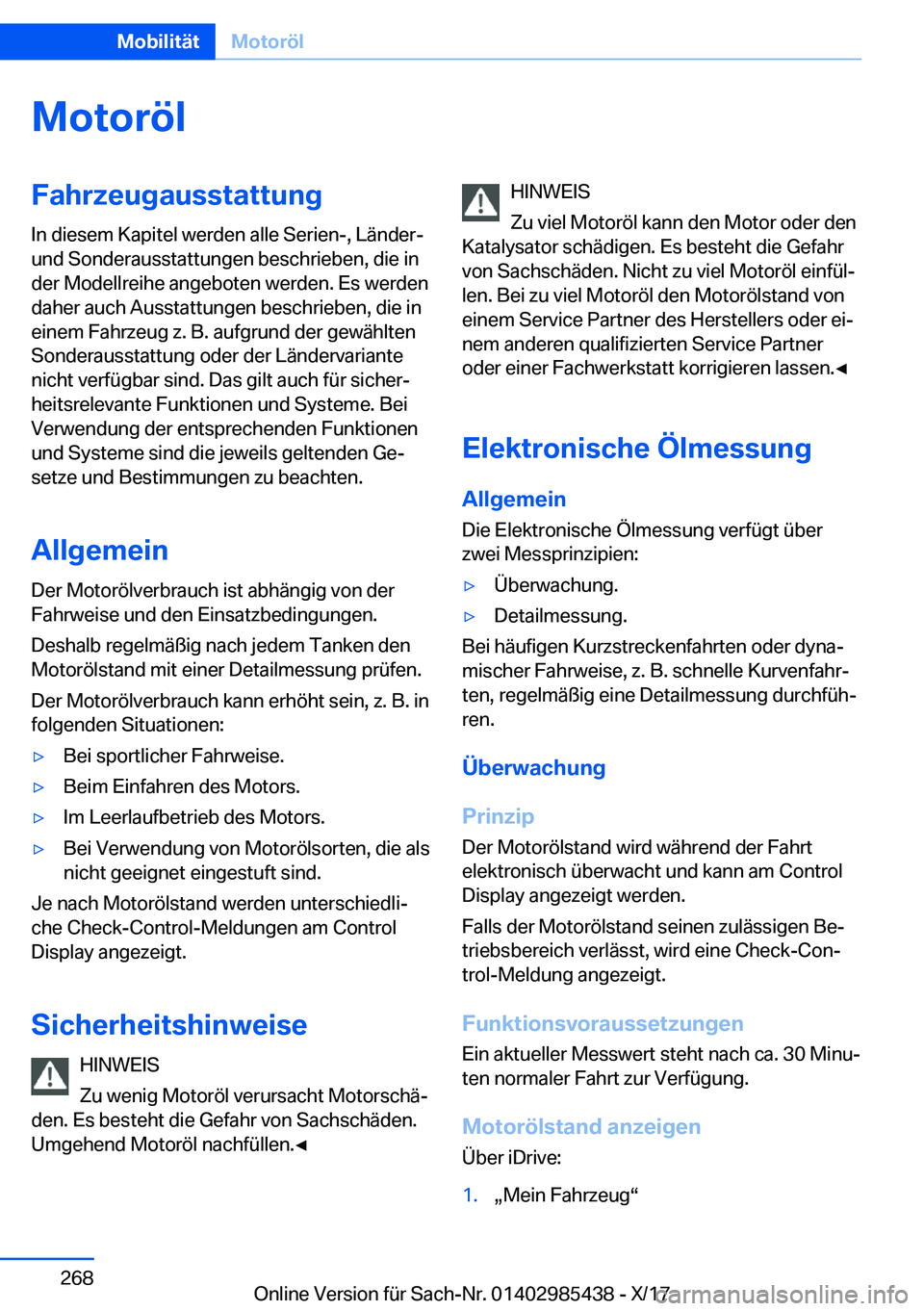 BMW X1 2018  Betriebsanleitungen (in German) �M�o�t�o�r�