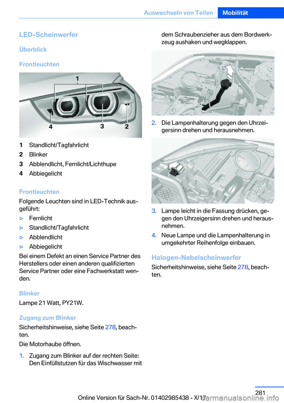 BMW X1 2018  Betriebsanleitungen (in German) �L�E�D�-�S�c�h�e�i�n�w�e�r�f�e�r
�