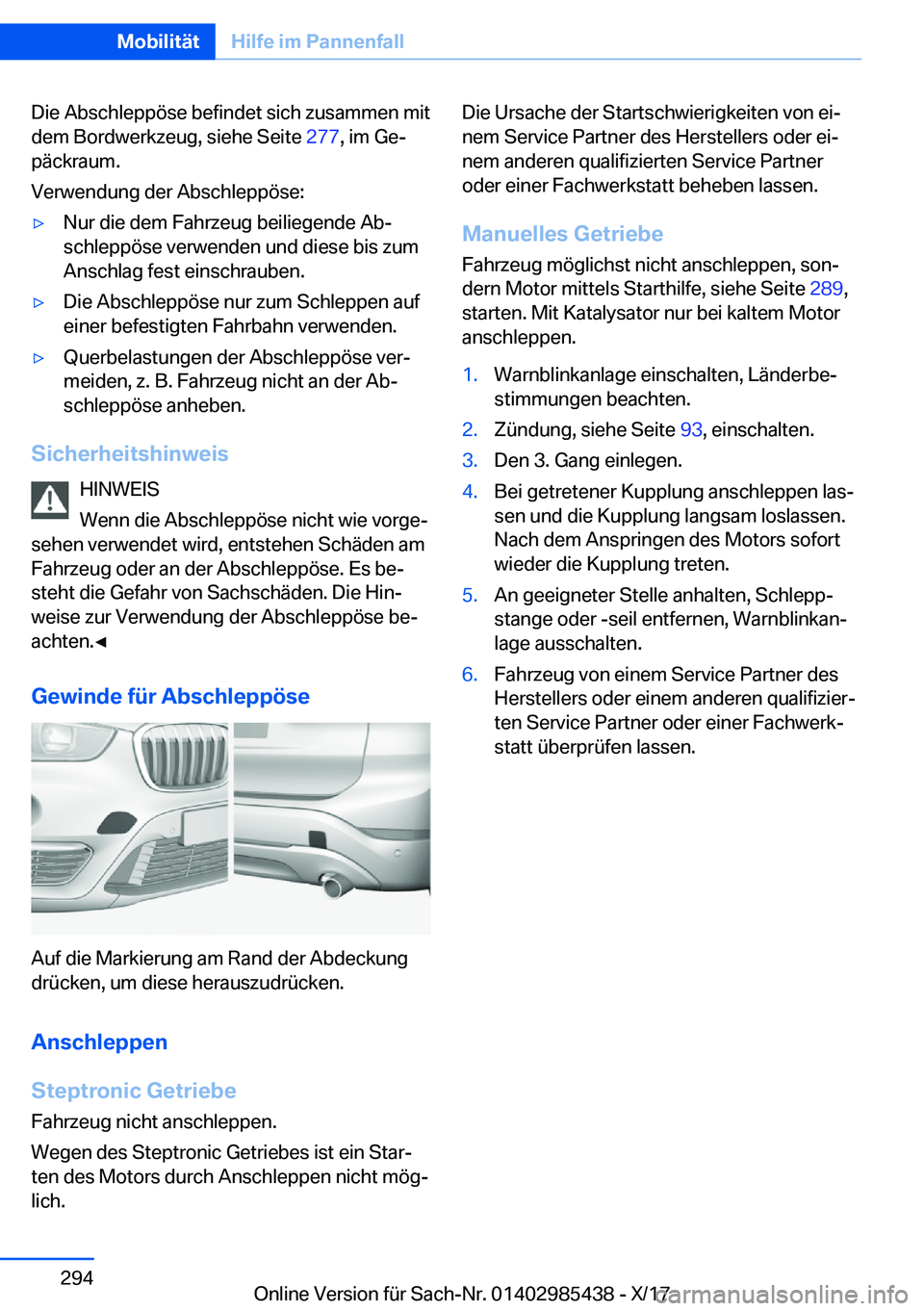 BMW X1 2018  Betriebsanleitungen (in German) �D�i�e� �A�b�s�c�h�l�e�p�p�
