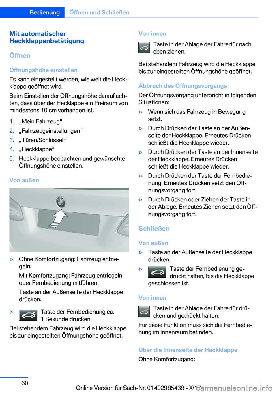 BMW X1 2018  Betriebsanleitungen (in German) �M�i�t��a�u�t�o�m�a�t�i�s�c�h�e�r
�H�e�c�k�k�l�a�p�p�e�n�b�e�t�