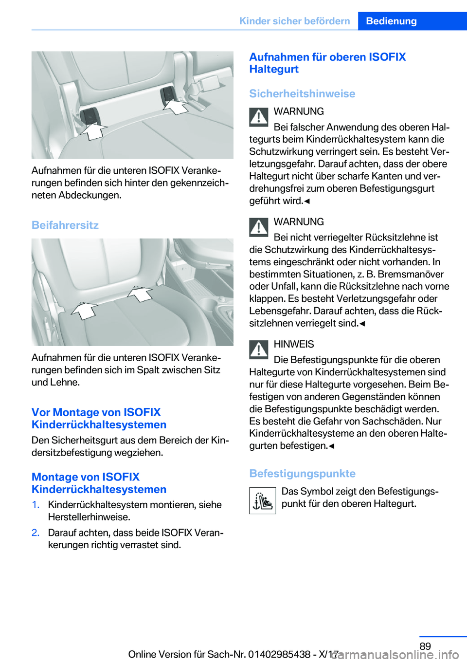 BMW X1 2018  Betriebsanleitungen (in German) �A�u�f�n�a�h�m�e�n� �f�