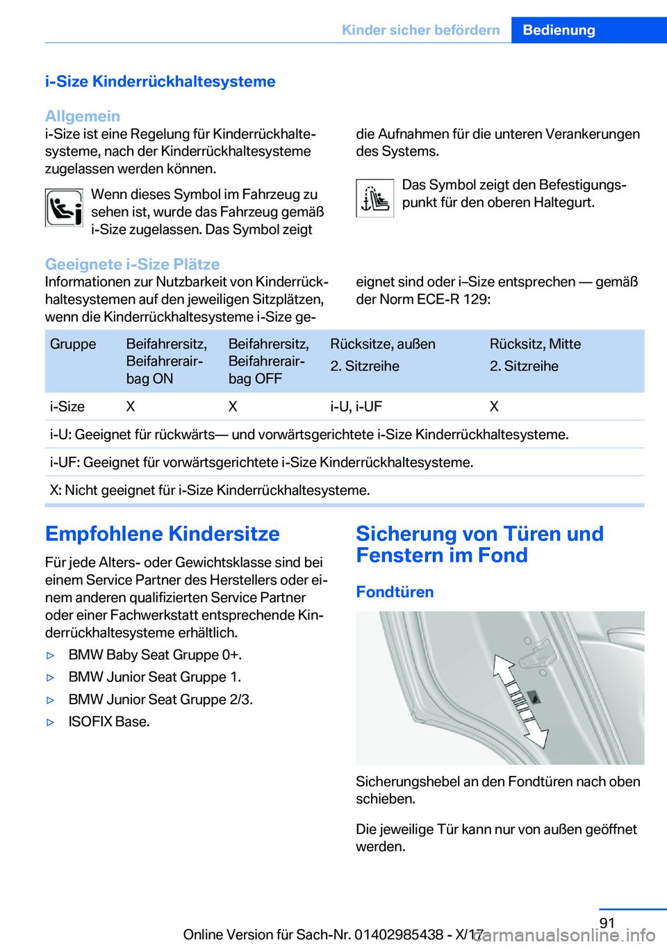 BMW X1 2018  Betriebsanleitungen (in German) �i�-�S�i�z�e��K�i�n�d�e�r�r�