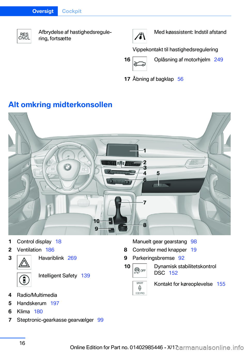 BMW X1 2018  InstruktionsbØger (in Danish) �A�f�b�r�y�d�e�l�s�e� �a�f� �h�a�s�t�i�g�h�e�d�s�r�e�g�u�l�ej
�r�i�n�g�,� �f�o�r�t�s�æ�t�t�e�M�e�d� �k�