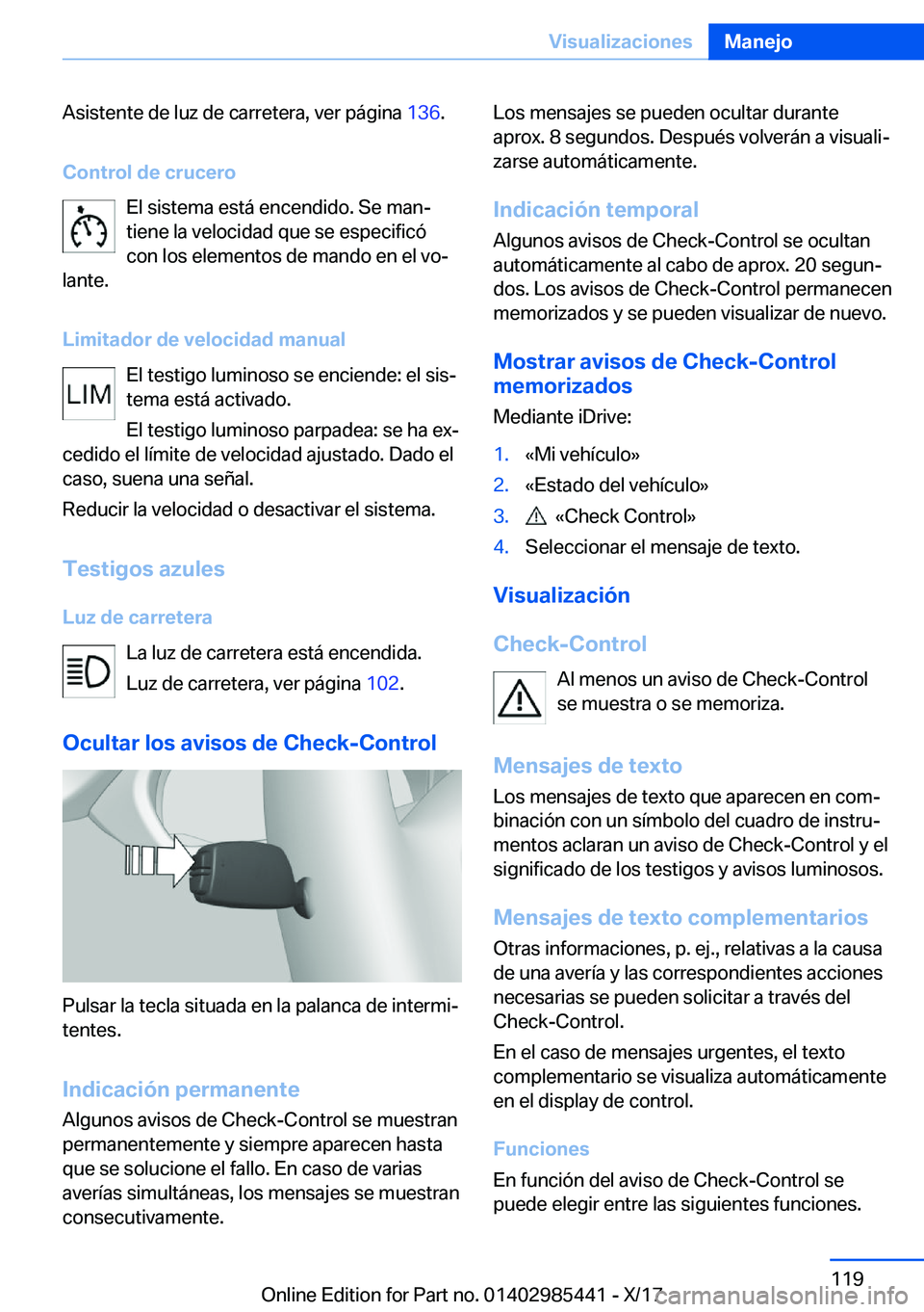 BMW X1 2018  Manuales de Empleo (in Spanish) �A�s�i�s�t�e�n�t�e� �d�e� �l�u�z� �d�e� �c�a�r�r�e�t�e�r�a�,� �v�e�r� �p�