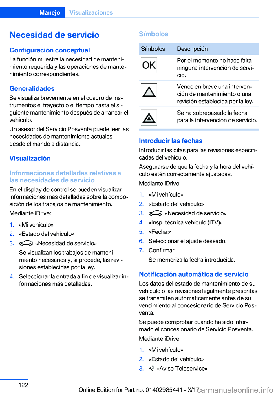 BMW X1 2018  Manuales de Empleo (in Spanish) �N�e�c�e�s�i�d�a�d��d�e��s�e�r�v�i�c�i�o
�C�o�n�f�i�g�u�r�a�c�i�