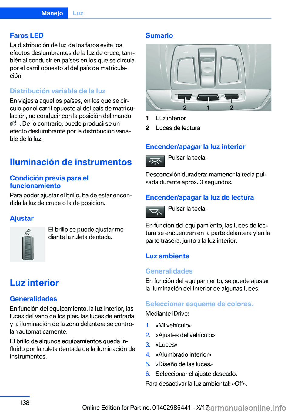 BMW X1 2018  Manuales de Empleo (in Spanish) �F�a�r�o�s��L�E�D�L�a� �d�i�s�t�r�i�b�u�c�i�