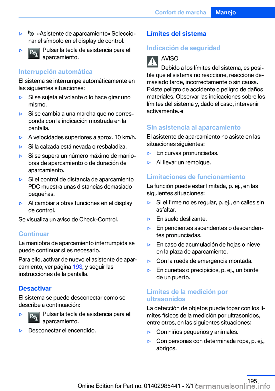 BMW X1 2018  Manuales de Empleo (in Spanish) y� � �«�A�s�i�s�t�e�n�t�e� �d�e� �a�p�a�r�c�a�m�i�e�n�t�o�{� �S�e�l�e�c�c�i�oª
�n�a�r� �e�l� �s�