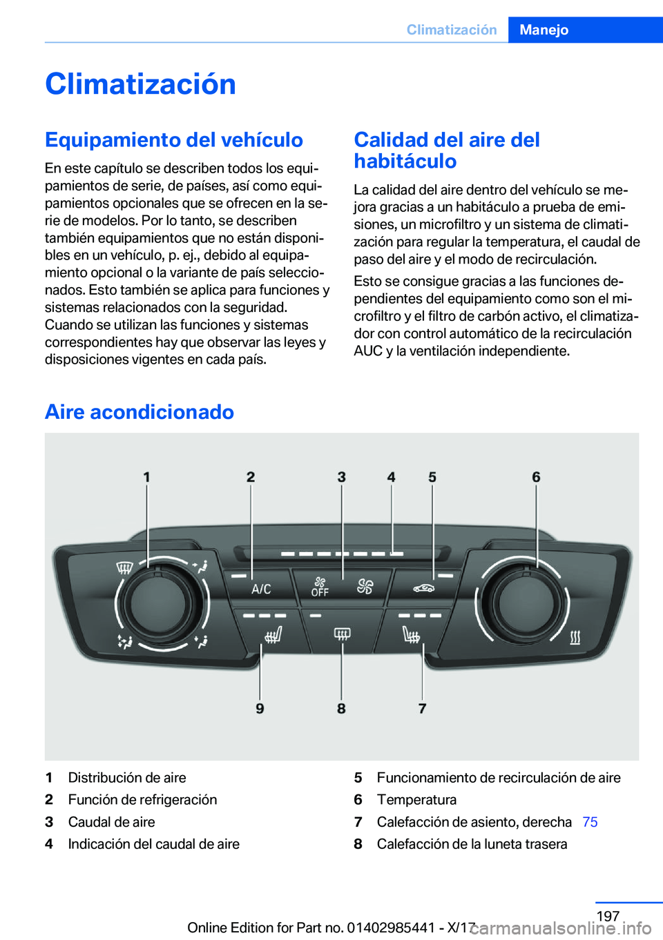 BMW X1 2018  Manuales de Empleo (in Spanish) �C�l�i�m�a�t�i�z�a�c�i�