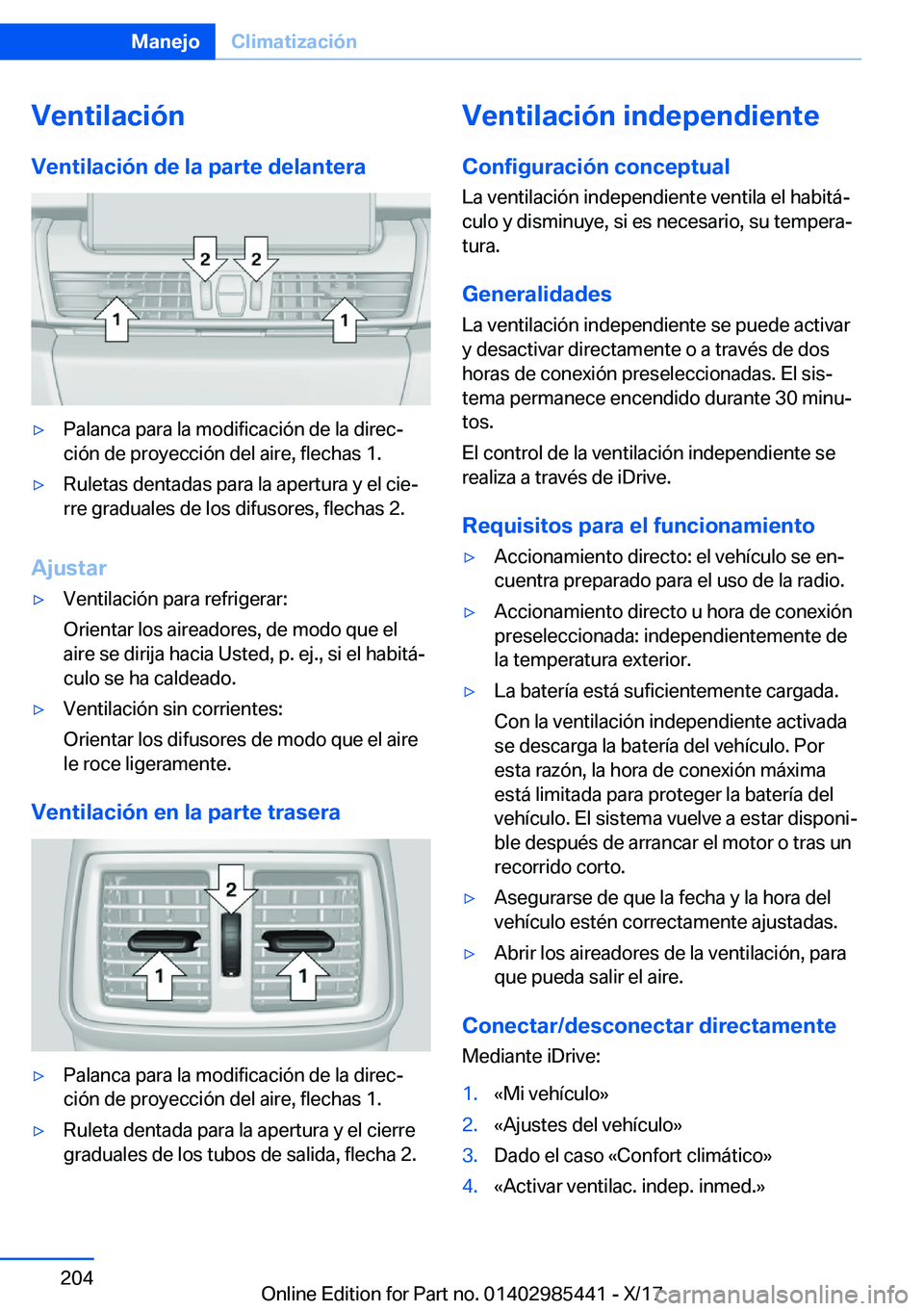 BMW X1 2018  Manuales de Empleo (in Spanish) �V�e�n�t�i�l�a�c�i�
