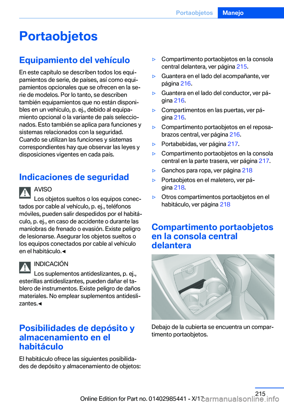 BMW X1 2018  Manuales de Empleo (in Spanish) �P�o�r�t�a�o�b�j�e�t�o�s�E�q�u�i�p�a�m�i�e�n�t�o��d�e�l��v�e�h�
