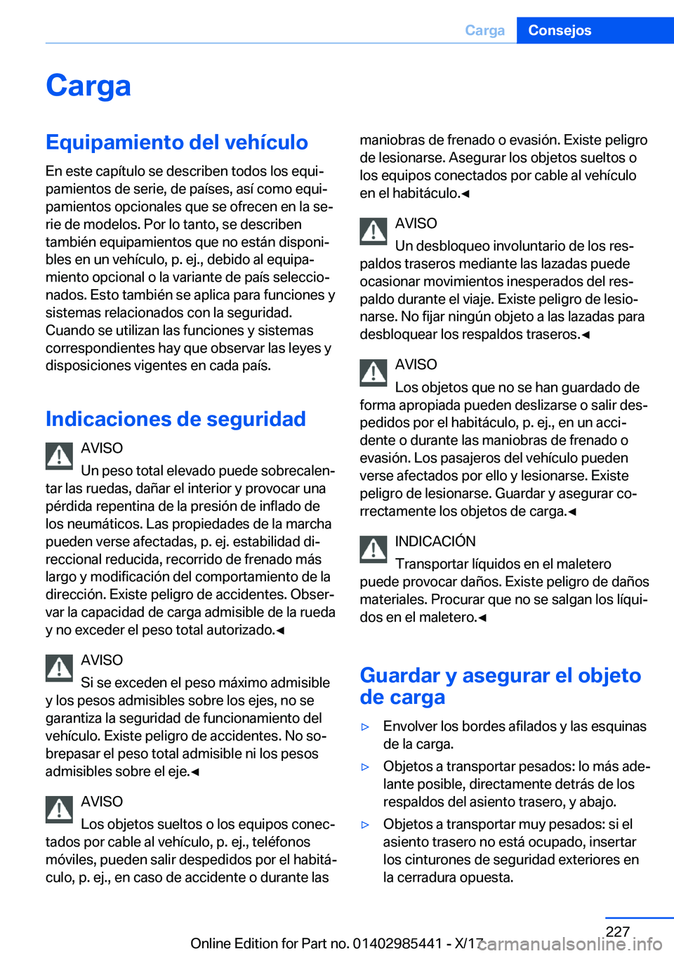 BMW X1 2018  Manuales de Empleo (in Spanish) �C�a�r�g�a�E�q�u�i�p�a�m�i�e�n�t�o��d�e�l��v�e�h�