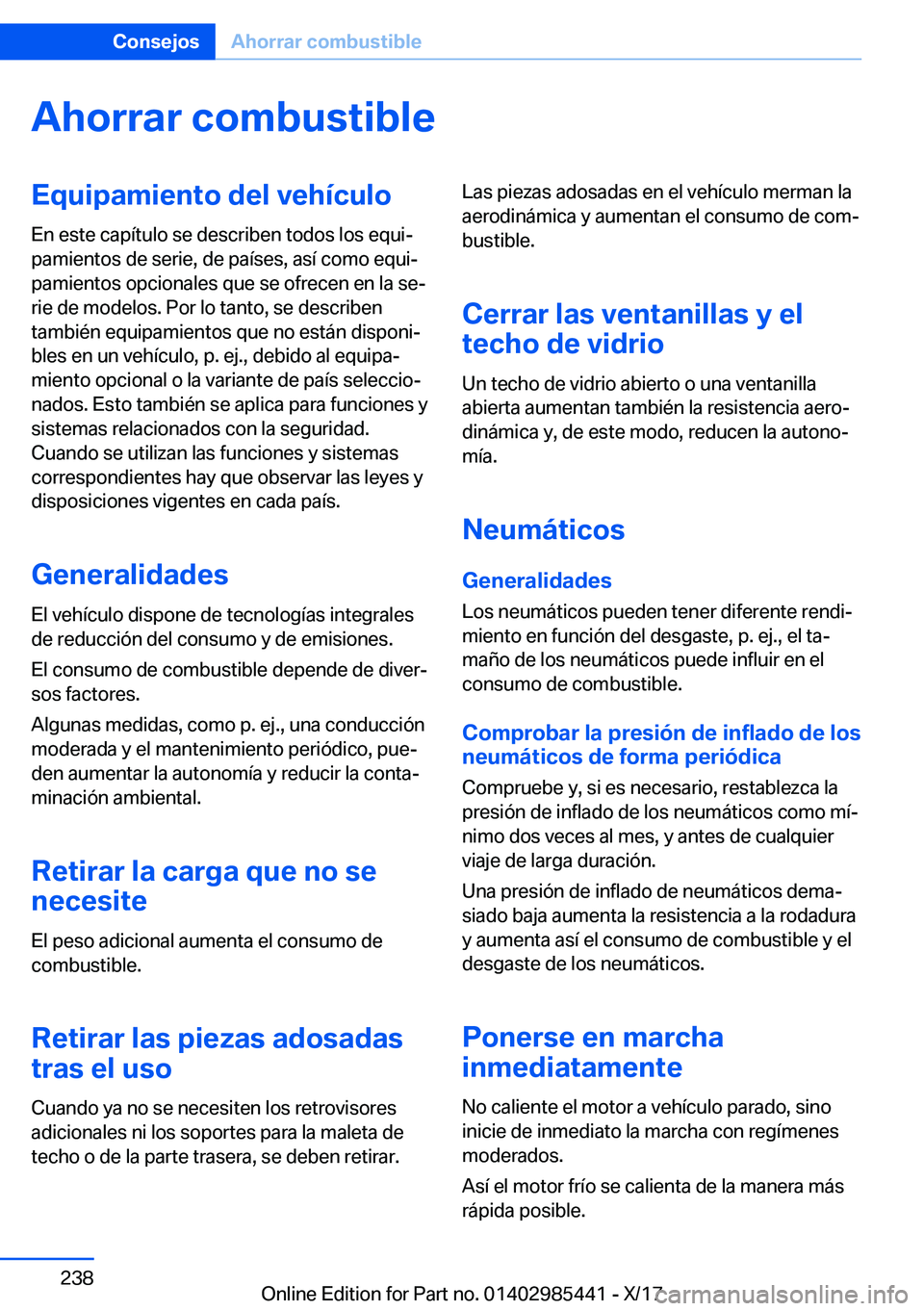 BMW X1 2018  Manuales de Empleo (in Spanish) �A�h�o�r�r�a�r��c�o�m�b�u�s�t�i�b�l�e�E�q�u�i�p�a�m�i�e�n�t�o��d�e�l��v�e�h�