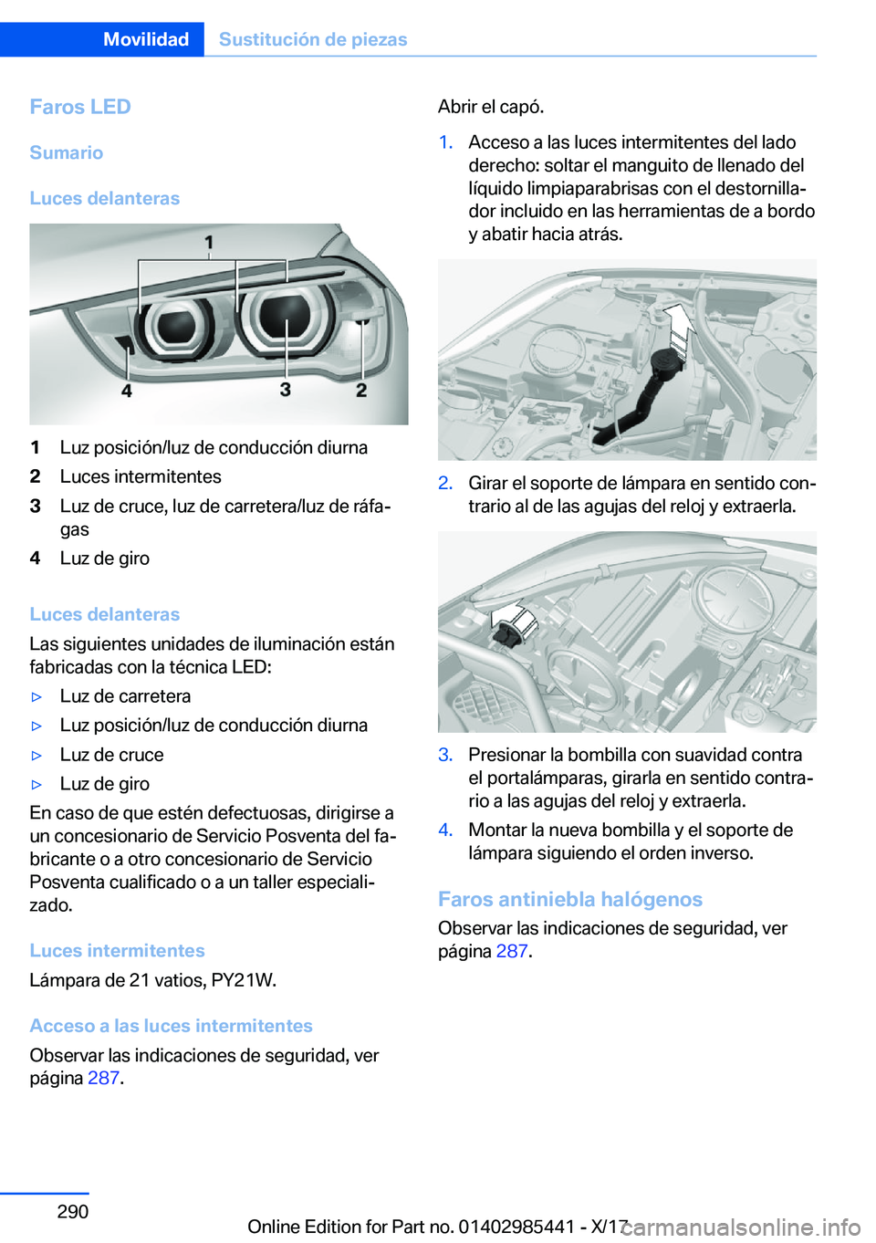 BMW X1 2018  Manuales de Empleo (in Spanish) �F�a�r�o�s��L�E�D�S�u�m�a�r�i�o
�L�u�c�e�s��d�e�l�a�n�t�e�r�a�s�1�L�u�z� �p�o�s�i�c�i�