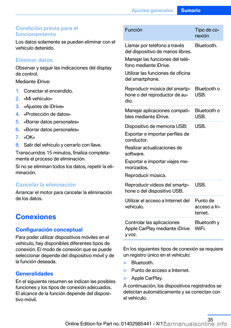 BMW X1 2018  Manuales de Empleo (in Spanish) �C�o�n�d�i�c�i�