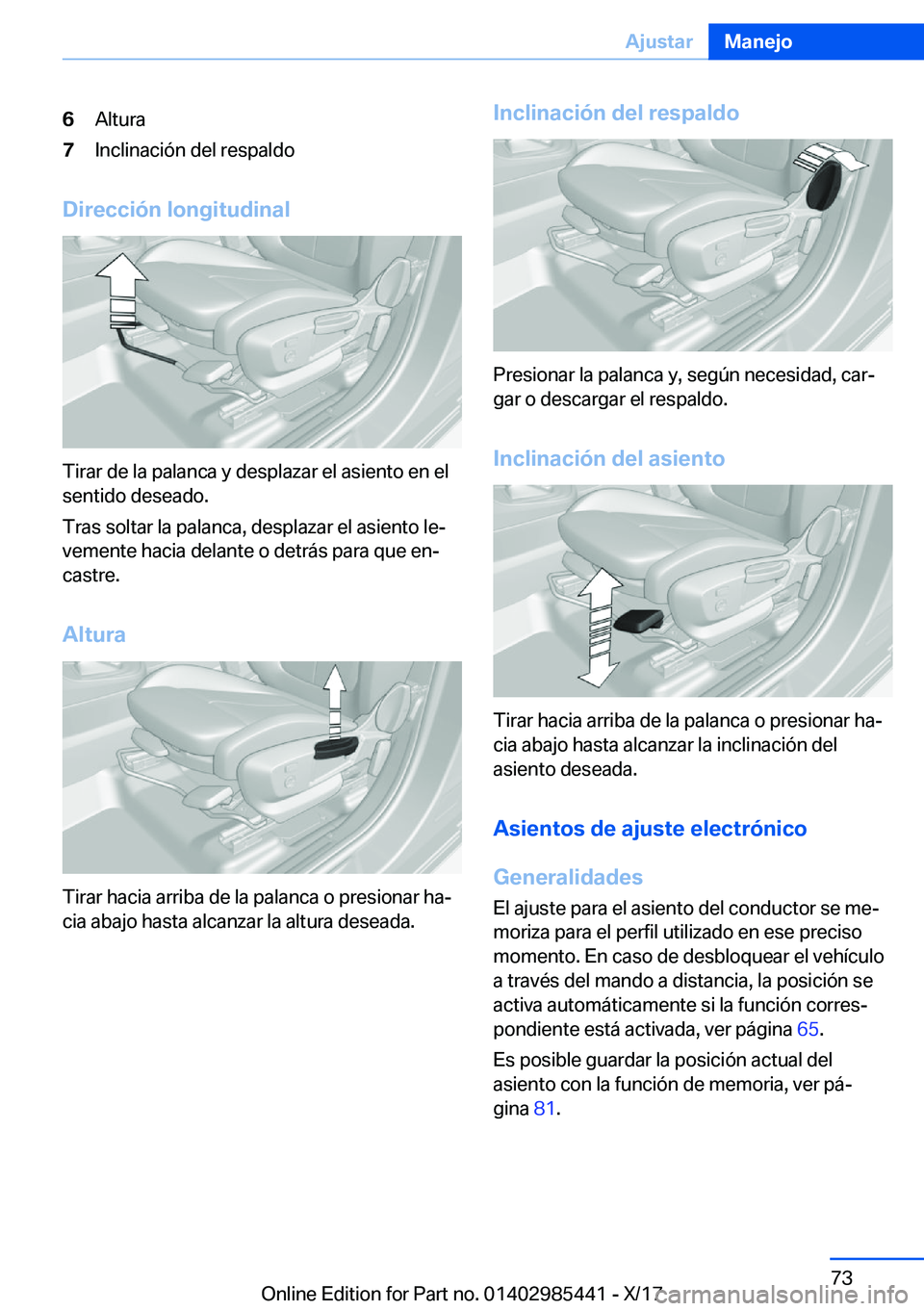 BMW X1 2018  Manuales de Empleo (in Spanish) �6�A�l�t�u�r�a�7�I�n�c�l�i�n�a�c�i�