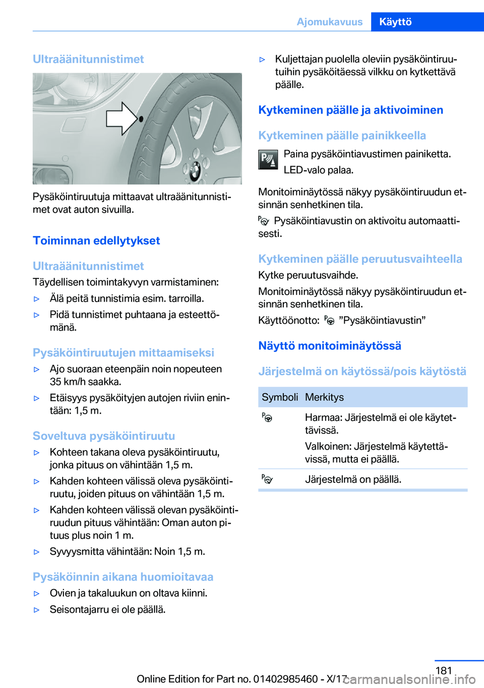 BMW X1 2018  Omistajan Käsikirja (in Finnish) �U�l�t�r�a�