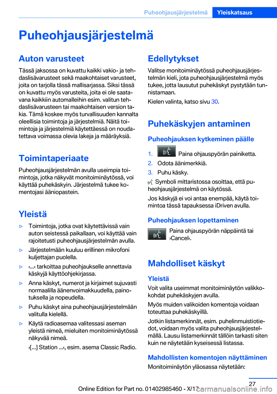 BMW X1 2018  Omistajan Käsikirja (in Finnish) �P�u�h�e�o�h�j�a�u�s�j�
