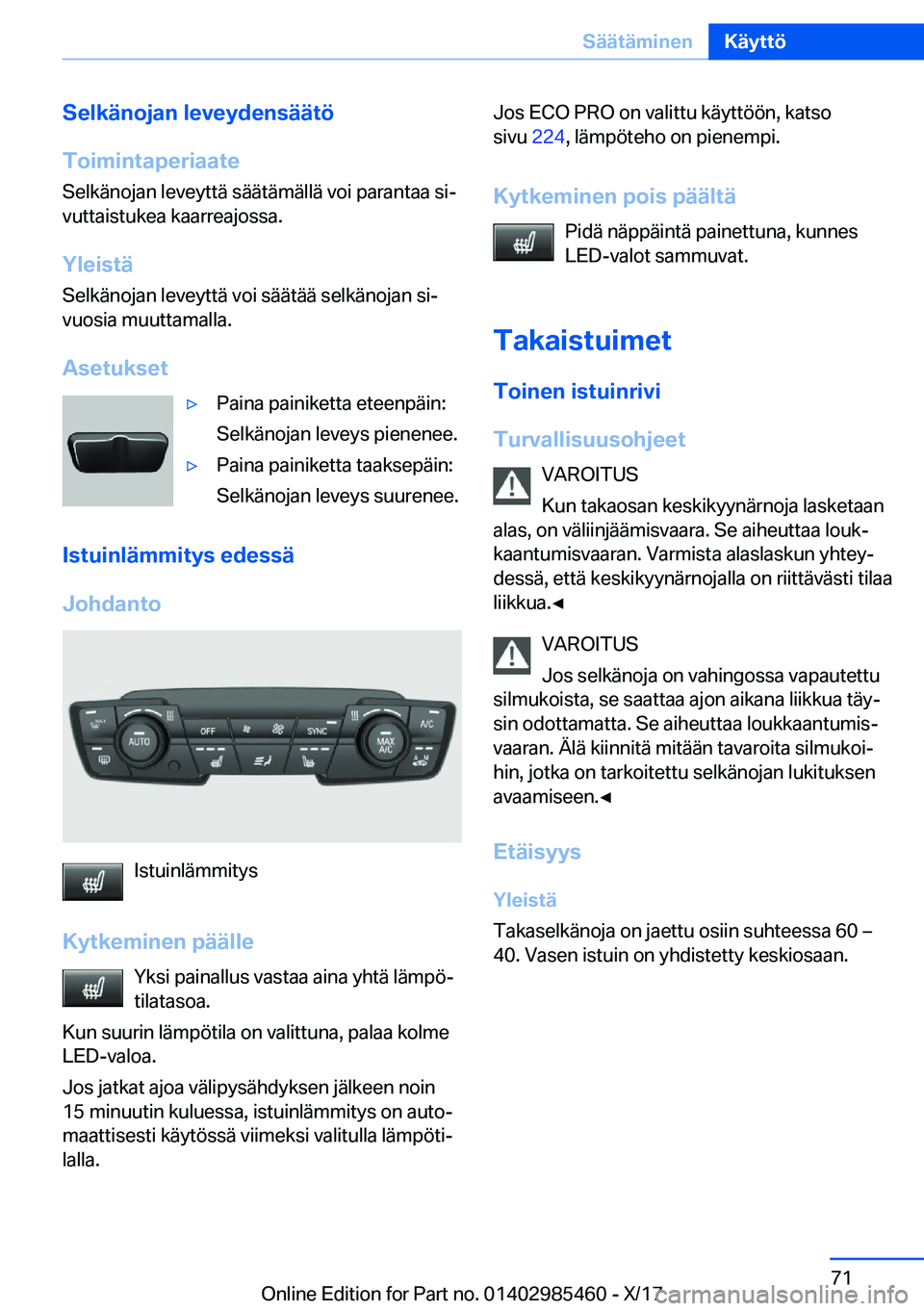 BMW X1 2018  Omistajan Käsikirja (in Finnish) �S�e�l�k�