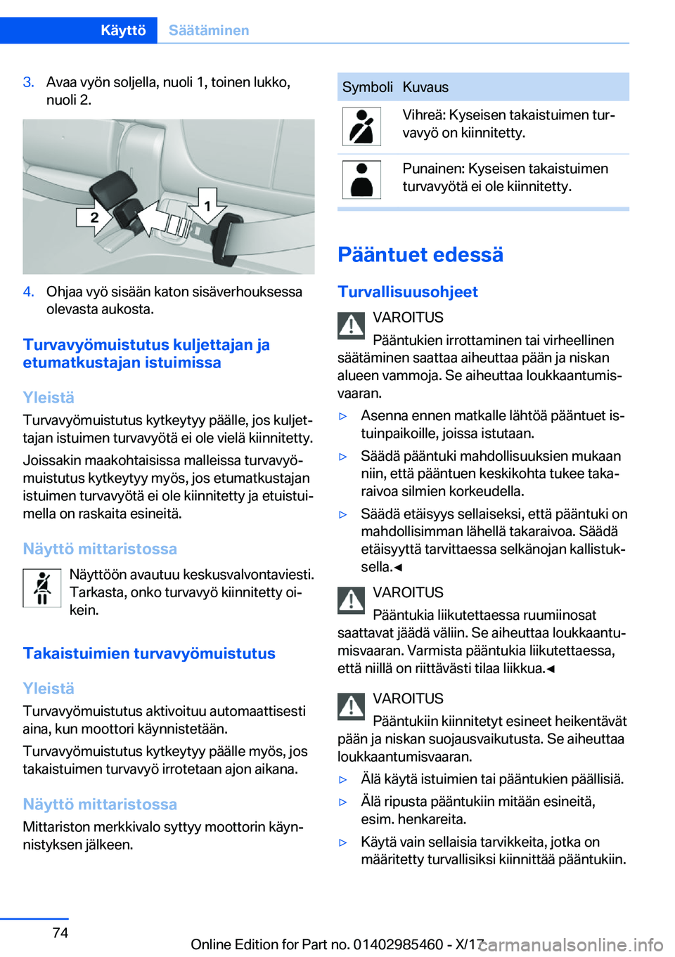 BMW X1 2018  Omistajan Käsikirja (in Finnish) �3�.�A�v�a�a� �v�y�