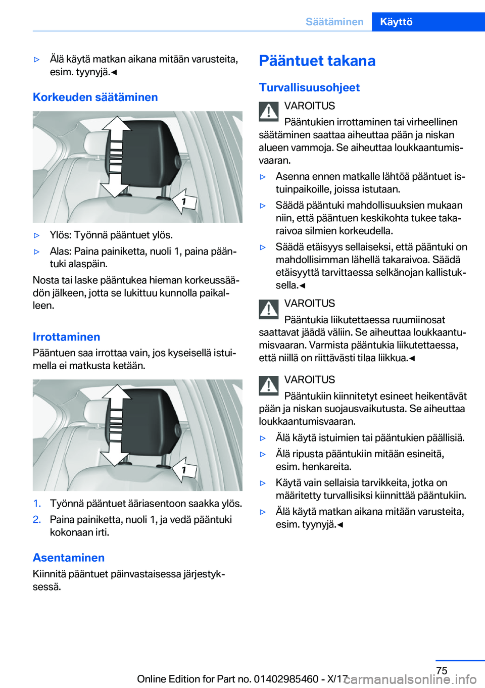BMW X1 2018  Omistajan Käsikirja (in Finnish) y�