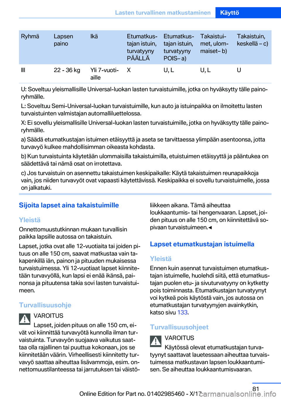 BMW X1 2018  Omistajan Käsikirja (in Finnish) �R�y�h�m�