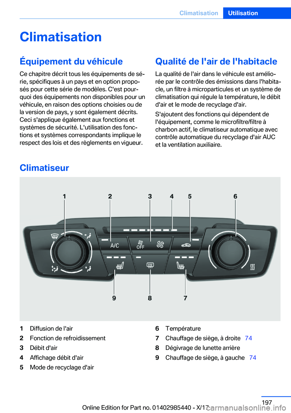 BMW X1 2018  Notices Demploi (in French) �C�l�i�m�a�t�i�s�a�t�i�o�n�
