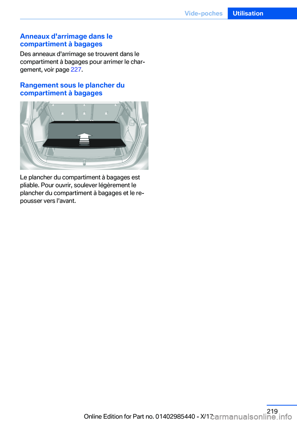 BMW X1 2018  Notices Demploi (in French) �A�n�n�e�a�u�x��d�'�a�r�r�i�m�a�g�e��d�a�n�s��l�e
�c�o�m�p�a�r�t�i�m�e�n�t��
