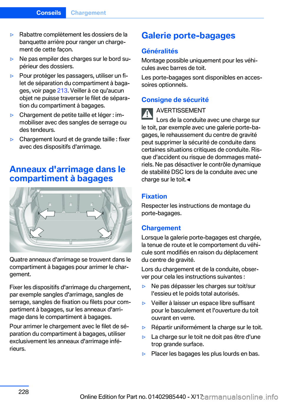 BMW X1 2018  Notices Demploi (in French) 'y�R�a�b�a�t�t�r�e� �c�o�m�p�l�è�t�e�m�e�n�t� �l�e�s� �d�o�s�s�i�e�r�s� �d�e� �l�a�b�a�n�q�u�e�t�t�e� �a�r�r�i�è�r�e� �p�o�u�r� �r�a�n�g�e�r� �u�n� �c�h�a�r�g�ej
�m�e�n�t� �d�e� �c�e�t�t�e� �f�