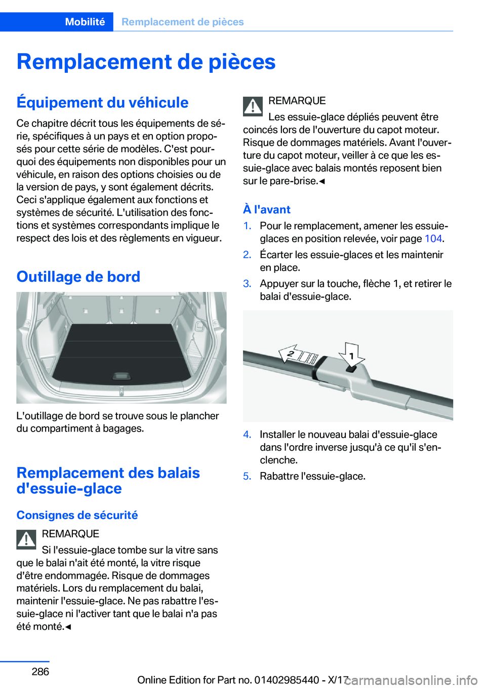 BMW X1 2018  Notices Demploi (in French) �R�e�m�p�l�a�c�e�m�e�n�t��d�e��p�i�è�c�e�s�