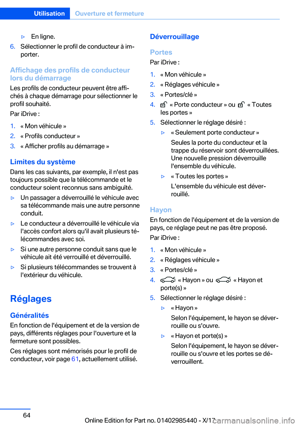 BMW X1 2018  Notices Demploi (in French) 'y�E�n� �l�i�g�n�e�.�6�.�S�é�l�e�c�t�i�o�n�n�e�r� �l�e� �p�r�o�f�i�l� �d�e� �c�o�n�d�u�c�t�e�u�r� �