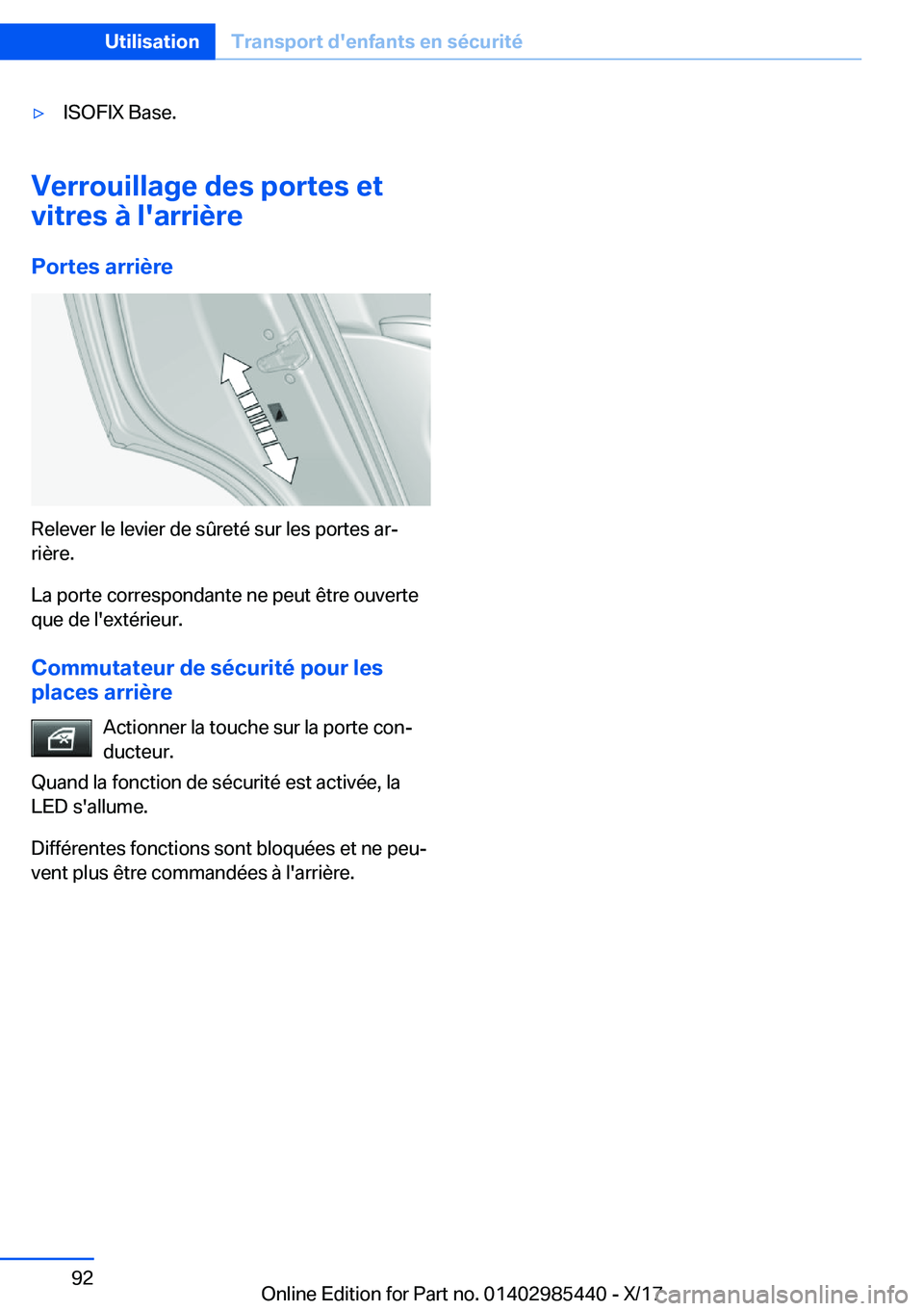 BMW X1 2018  Notices Demploi (in French) 'y�I�S�O�F�I�X� �B�a�s�e�.
�V�e�r�r�o�u�i�l�l�a�g�e��d�e�s��p�o�r�t�e�s��e�t
�v�i�t�r�e�s��