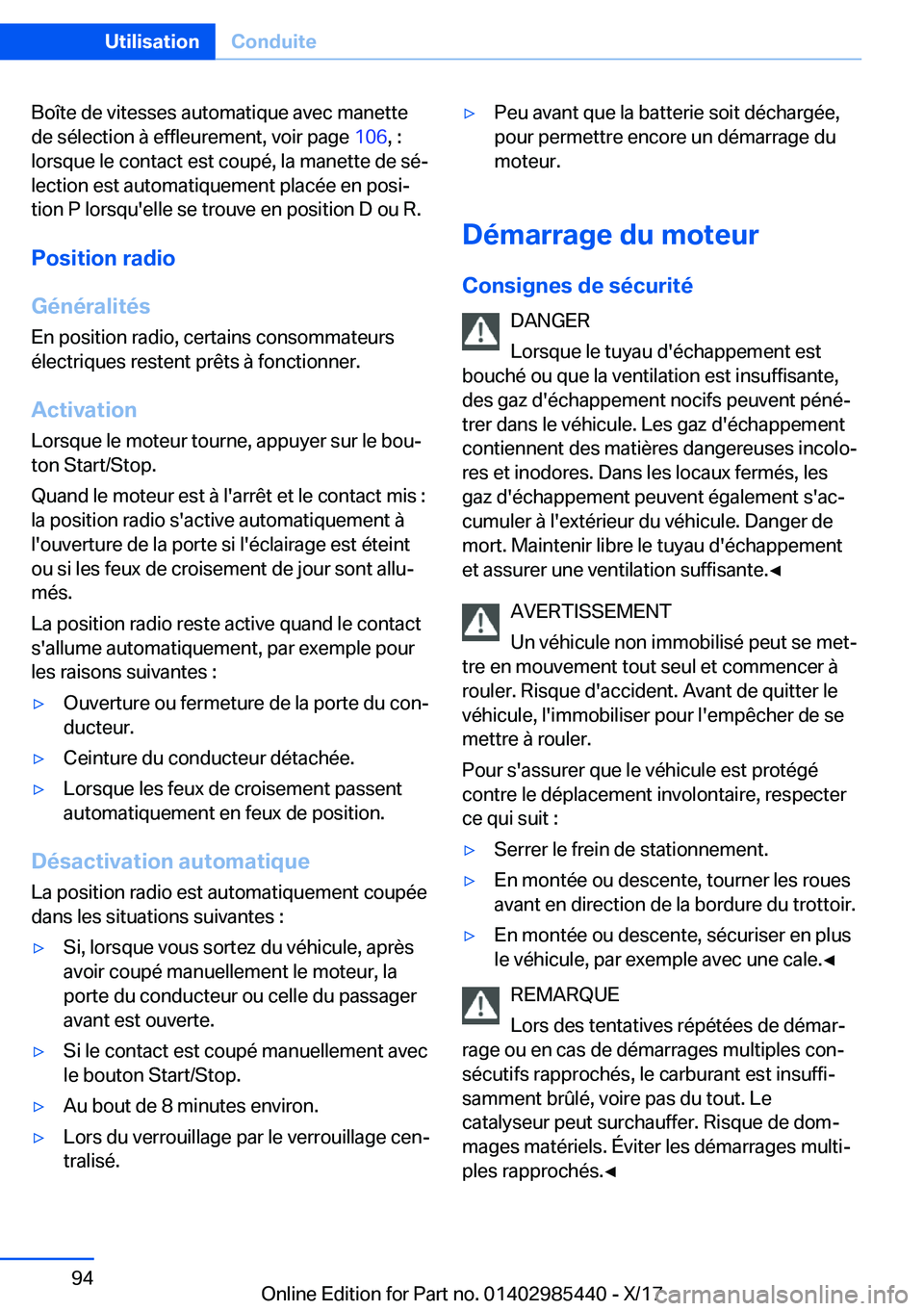 BMW X1 2018  Notices Demploi (in French) �B�o�î�t�e� �d�e� �v�i�t�e�s�s�e�s� �a�u�t�o�m�a�t�i�q�u�e� �a�v�e�c� �m�a�n�e�t�t�e�d�e� �s�é�l�e�c�t�i�o�n� �