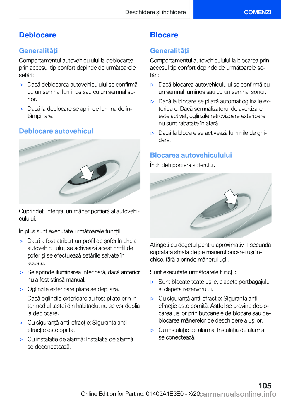 BMW M4 2021  Ghiduri De Utilizare (in Romanian) �D�e�b�l�o�c�a�r�e�G�e�n�e�r�a�l�i�t�