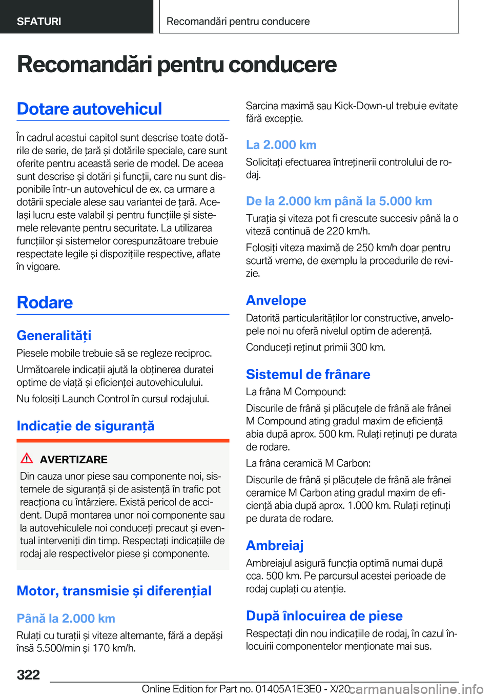BMW M4 2021  Ghiduri De Utilizare (in Romanian) �R�e�c�o�m�a�n�d�