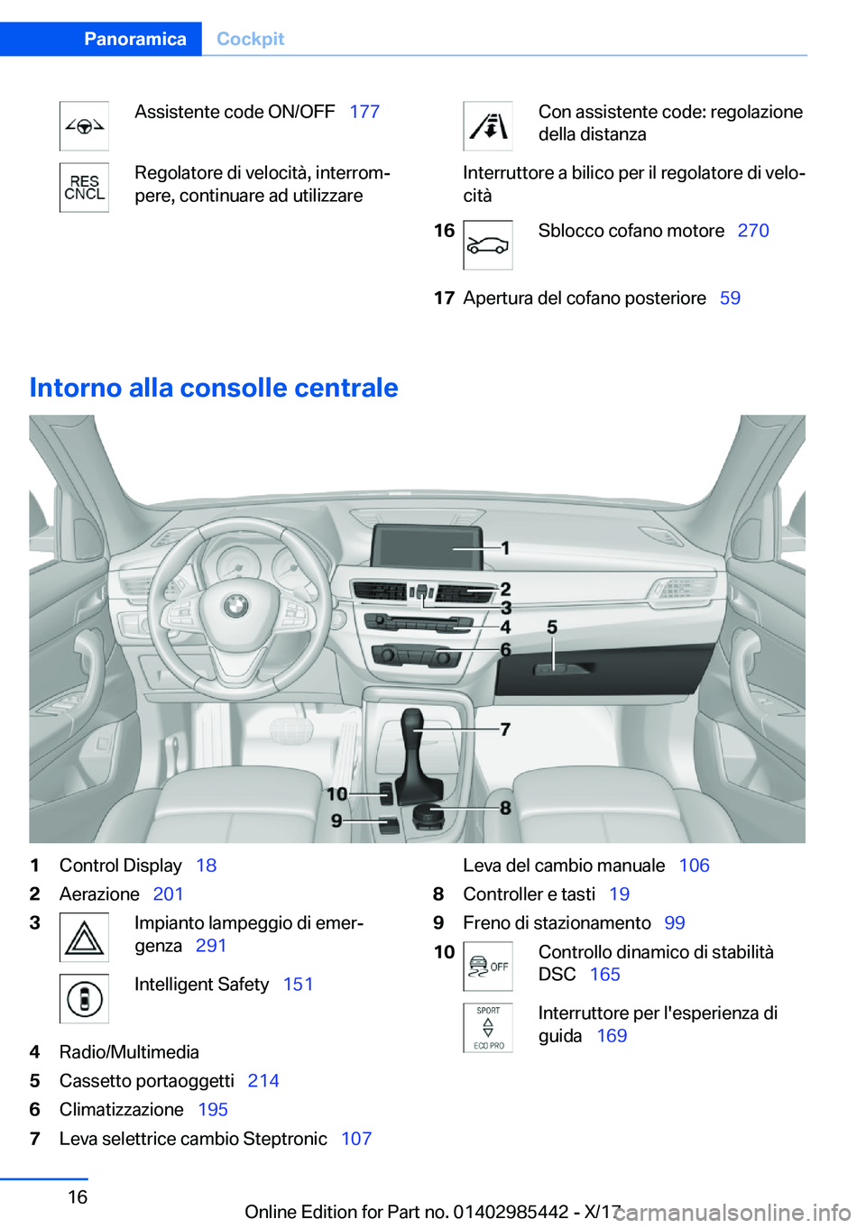 BMW X1 2018  Libretti Di Uso E manutenzione (in Italian) �A�s�s�i�s�t�e�n�t�e� �c�o�d�e� �O�N�/�O�F�F\_�1�7�7�R�e�g�o�l�a�t�o�r�e� �d�i� �v�e�l�o�c�i�t�