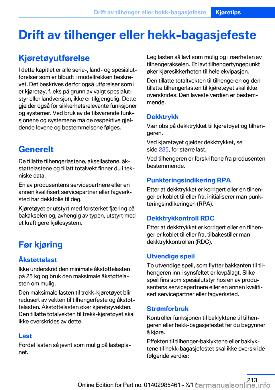 BMW X1 2018  InstruksjonsbØker (in Norwegian) �D�r�i�f�t��a�v��t�i�l�h�e�n�g�e�r��e�l�l�e�r��h�e�k�k�-�b�a�g�a�s�j�e�f�e�s�t�e�K�j�