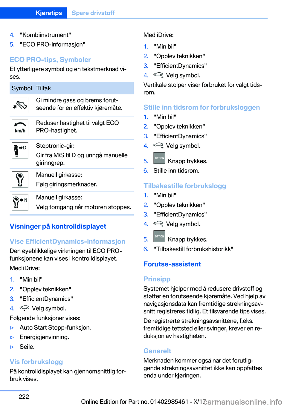 BMW X1 2018  InstruksjonsbØker (in Norwegian) �4�.�"�K�o�m�b�i�i�n�s�t�r�u�m�e�n�t�"�5�.�"�E�C�O� �P�R�O�-�i�n�f�o�r�m�a�s�j�o�n�"
�E�C�O��P�R�O�-�t�i�p�s�,��S�y�m�b�o�l�e�r�E�t� �y�t�t�e�r�l�i�g�e�r�e� �s�y�m�b�o�l� �o�g� �e�n�