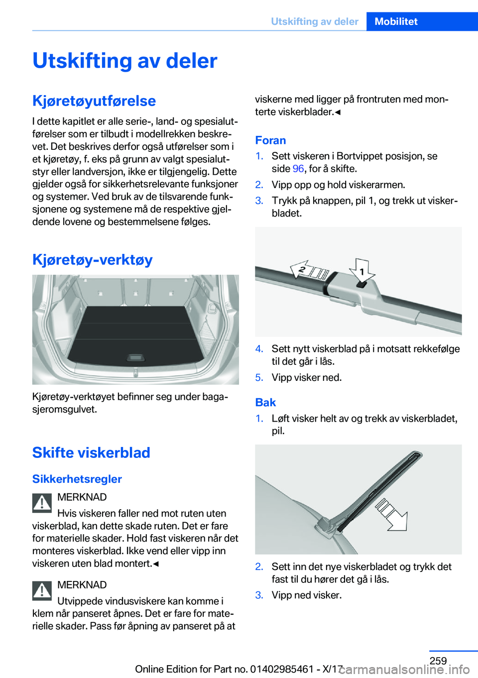 BMW X1 2018  InstruksjonsbØker (in Norwegian) �U�t�s�k�i�f�t�i�n�g��a�v��d�e�l�e�r�K�j�