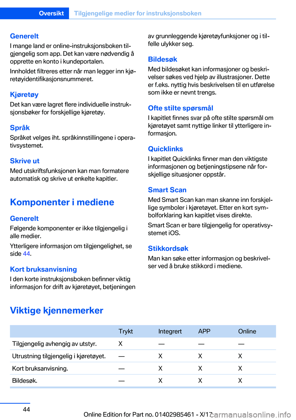 BMW X1 2018  InstruksjonsbØker (in Norwegian) �G�e�n�e�r�e�l�t�I� �m�a�n�g�e� �l�a�n�d� �e�r� �o�n�l�i�n�e�-�i�n�s�t�r�u�k�s�j�o�n�s�b�o�k�e�n� �t�i�lj
�g�j�e�n�g�e�l�i�g� �s�o�m� �a�p�p�.� �D�e�t� �k�a�n� �v�æ�r�e� �n�