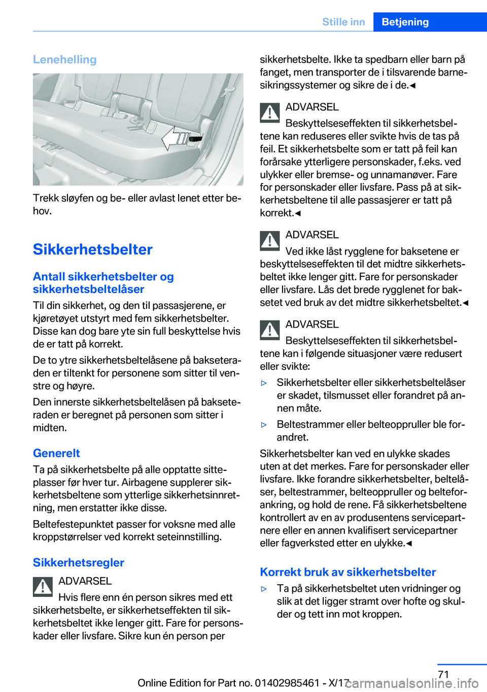 BMW X1 2018  InstruksjonsbØker (in Norwegian) �L�e�n�e�h�e�l�l�i�n�g
�T�r�e�k�k� �s�l�