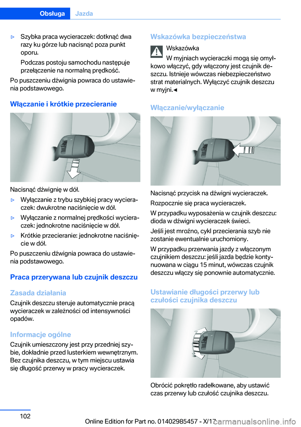 BMW X1 2018  Instrukcja obsługi (in Polish) 'y�S�z�y�b�k�a� �p�r�a�c�a� �w�y�c�i�e�r�a�c�z�e�k�:� �d�o�t�k�n�
