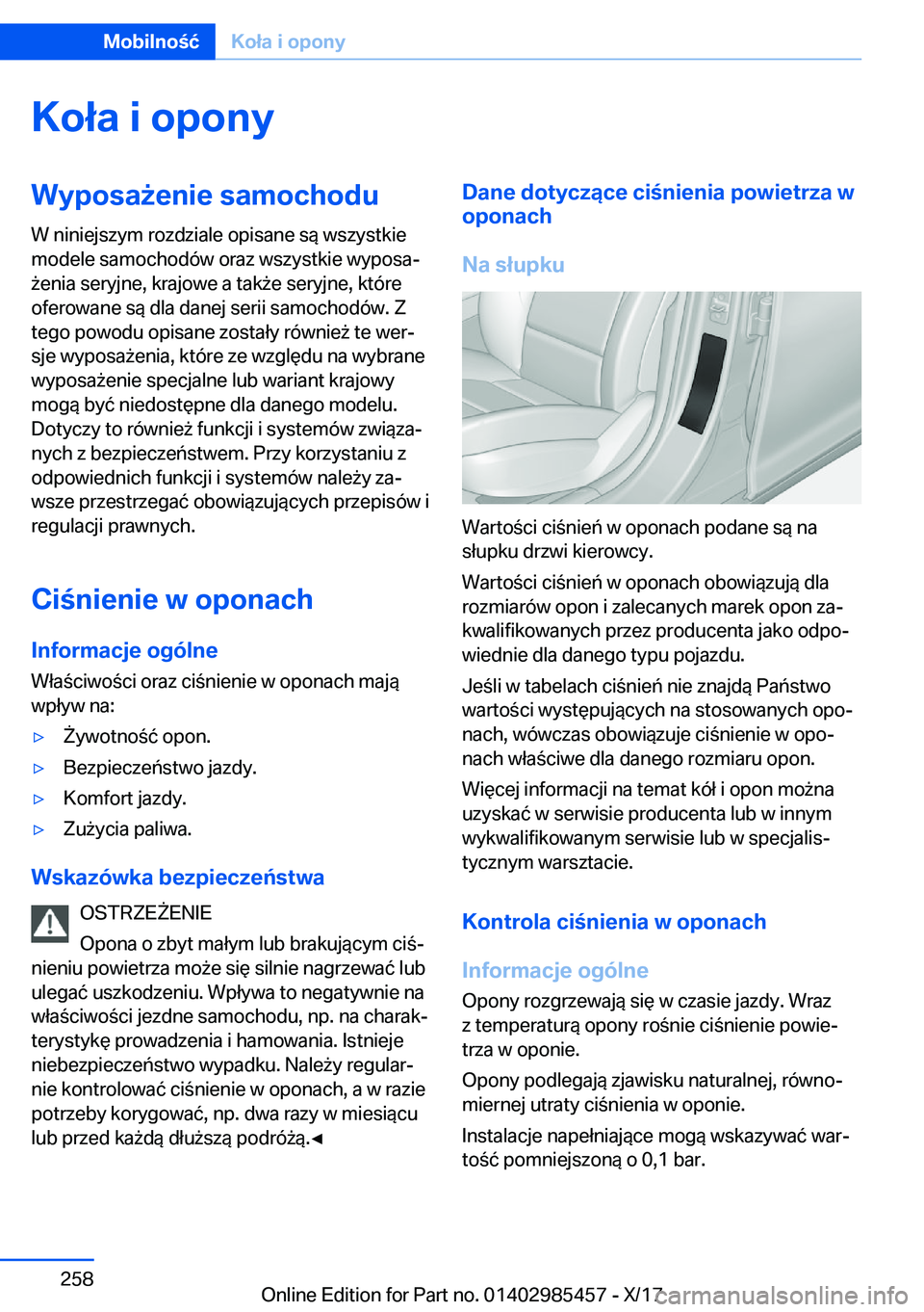 BMW X1 2018  Instrukcja obsługi (in Polish) �K�o�ł�a��i��o�p�o�n�y�W�y�p�o�s�a9�e�n�i�e��s�a�m�o�c�h�o�d�u
�W� �n�i�n�i�e�j�s�z�y�m� �r�o�z�d�z�i�a�l�e� �o�p�i�s�a�n�e� �s�