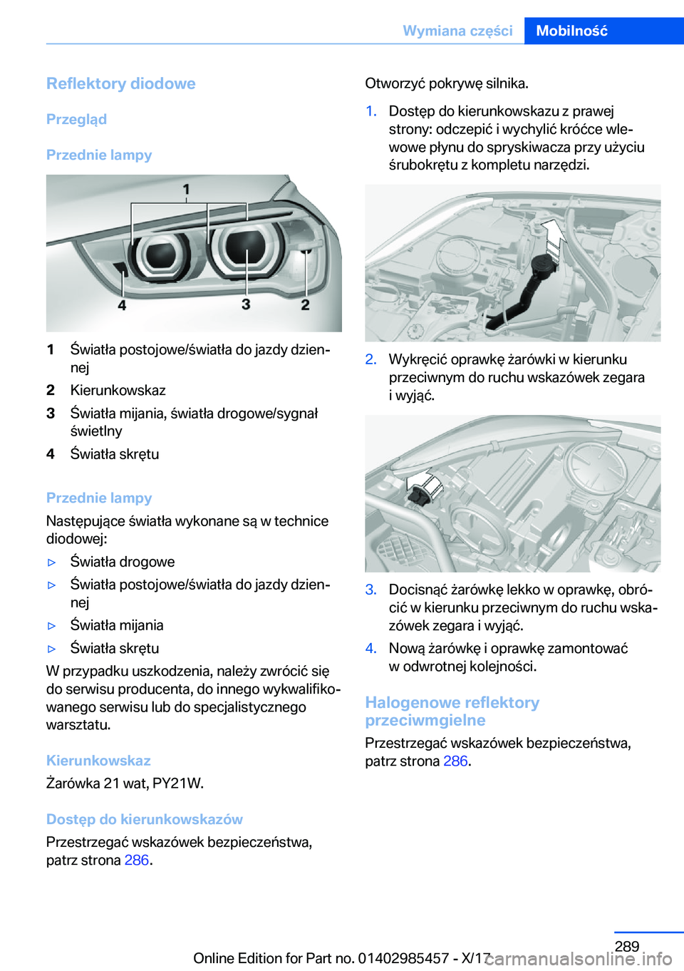 BMW X1 2018  Instrukcja obsługi (in Polish) �R�e�f�l�e�k�t�o�r�y��d�i�o�d�o�w�e�P�r�z�e�g�l�