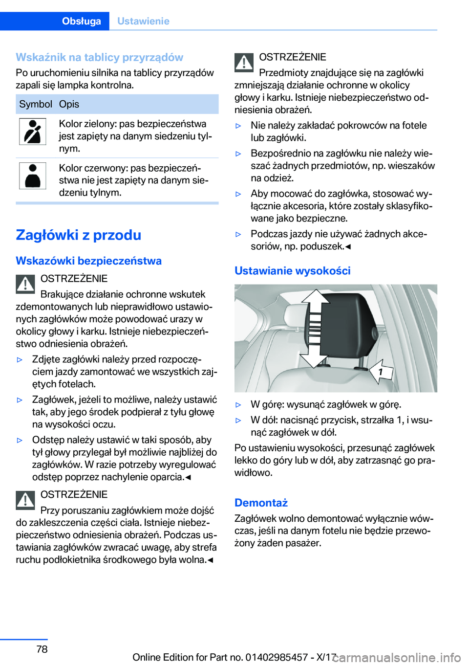 BMW X1 2018  Instrukcja obsługi (in Polish) �W�s�k�a7�n�i�k��n�a��t�a�b�l�i�c�y��p�r�z�y�r�z�