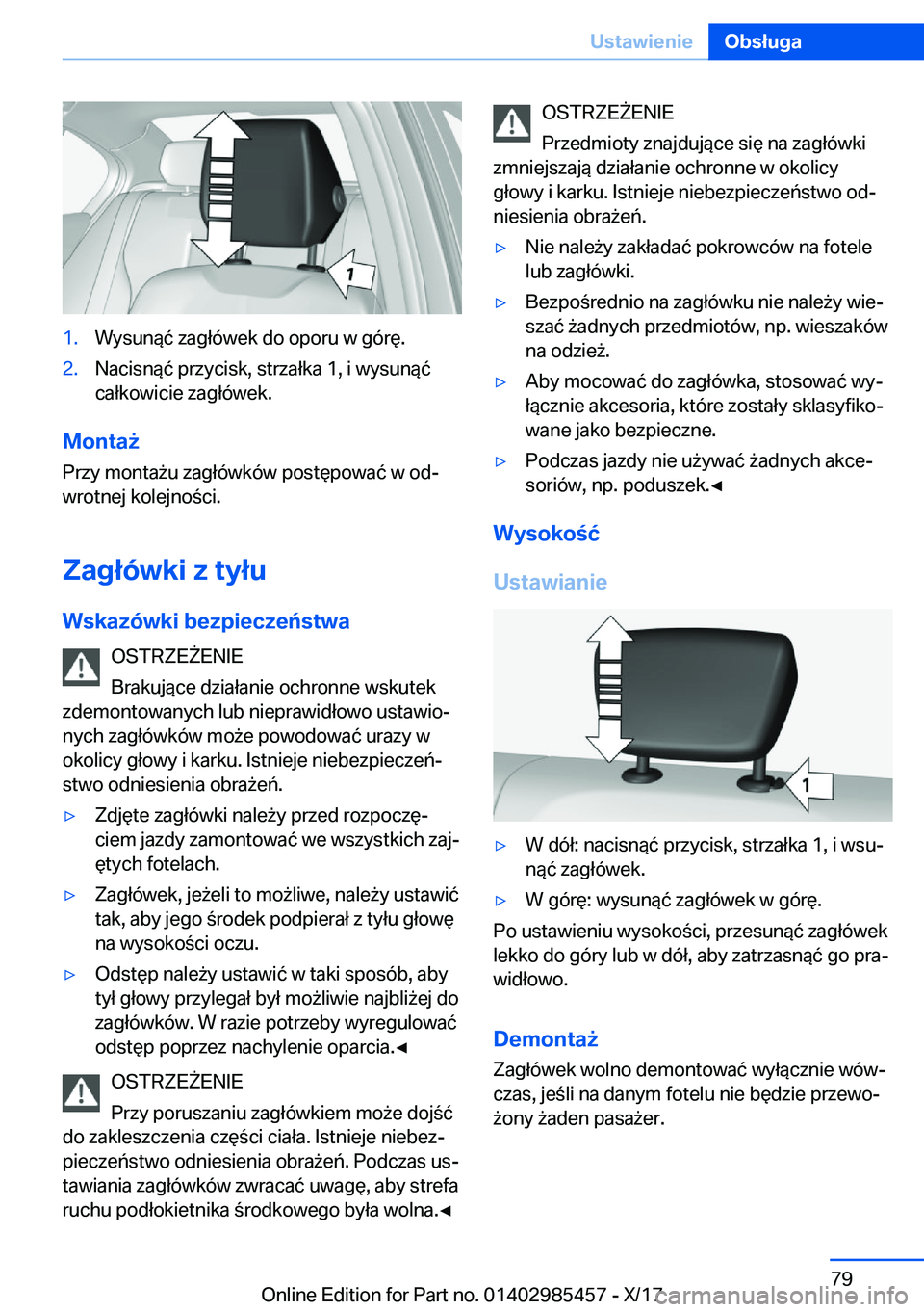 BMW X1 2018  Instrukcja obsługi (in Polish) �1�.�W�y�s�u�n�