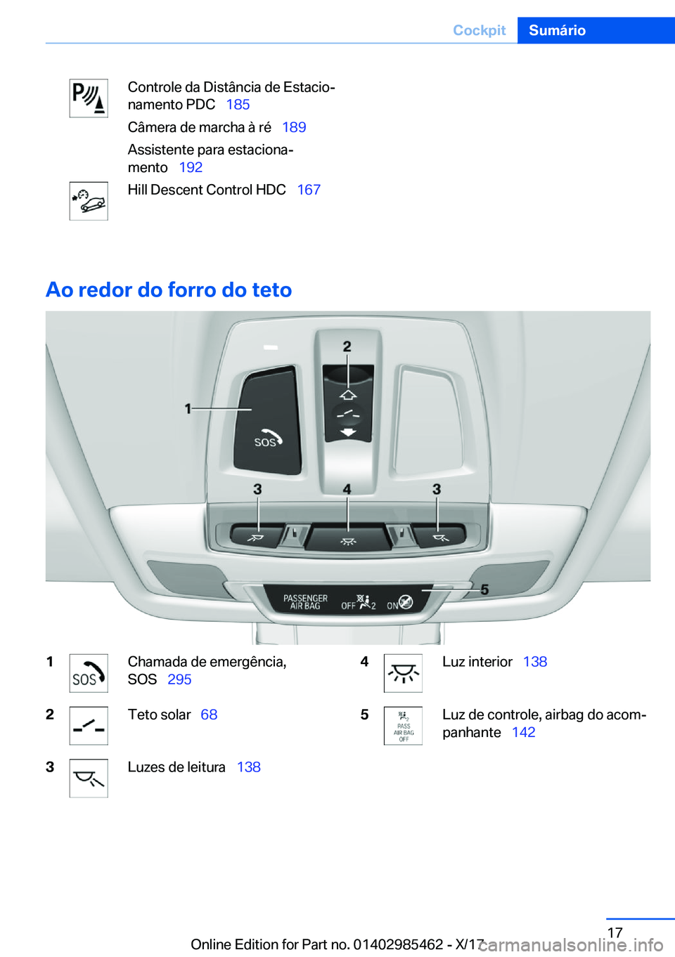 BMW X1 2018  Manual do condutor (in Portuguese) �C�o�n�t�r�o�l�e� �d�a� �D�i�s�t�â�n�c�i�a� �d�e� �E�s�t�a�c�i�oª
�n�a�m�e�n�t�o� �P�D�C\_ �1�8�5
�C�â�m�e�r�a� �d�e� �m�a�r�c�h�a� �à� �r�é\_ �1�8�9
�A�s�s�i�s�t�e�n�t�e� �p�a�r�a� �e�s�t�a