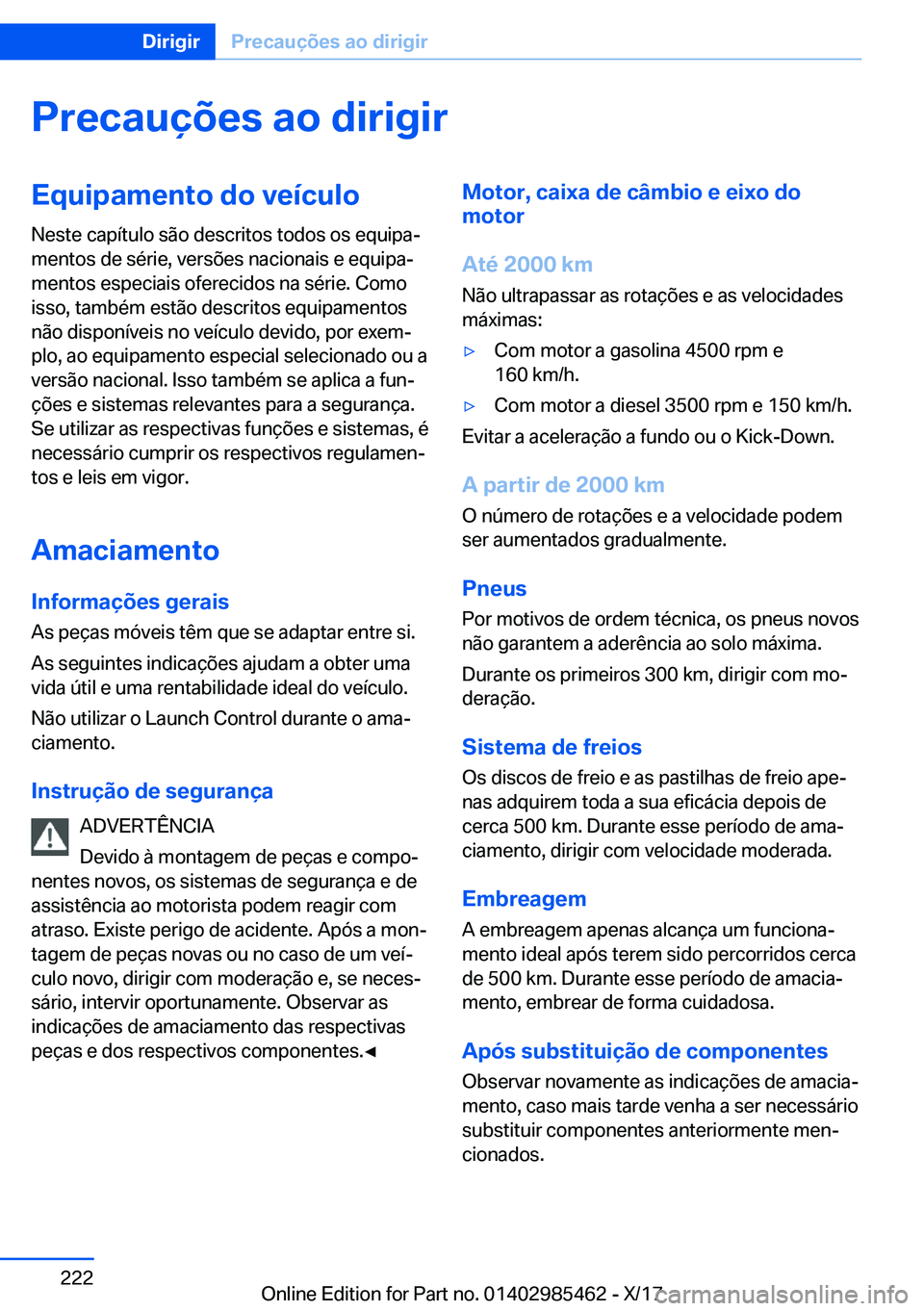 BMW X1 2018  Manual do condutor (in Portuguese) �P�r�e�c�a�u�