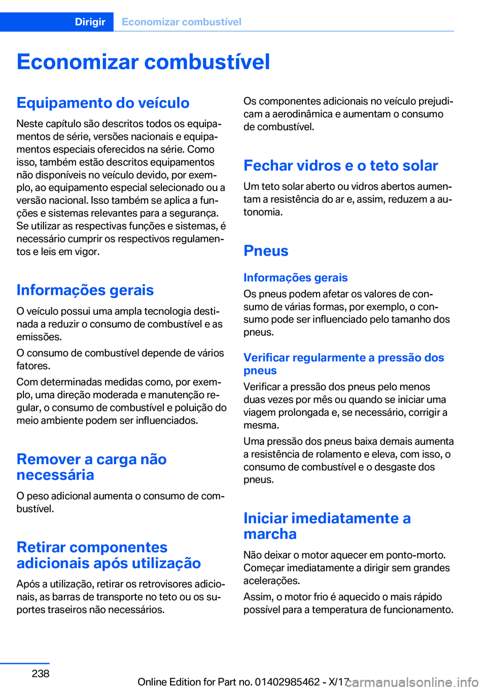 BMW X1 2018  Manual do condutor (in Portuguese) �E�c�o�n�o�m�i�z�a�r��c�o�m�b�u�s�t�